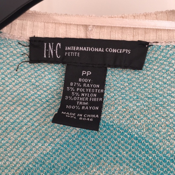 INC Women’s Cardigan Petite S Blue Geometric Aztec Fringe Tassels Long Sleeves - Picture 4 of 8